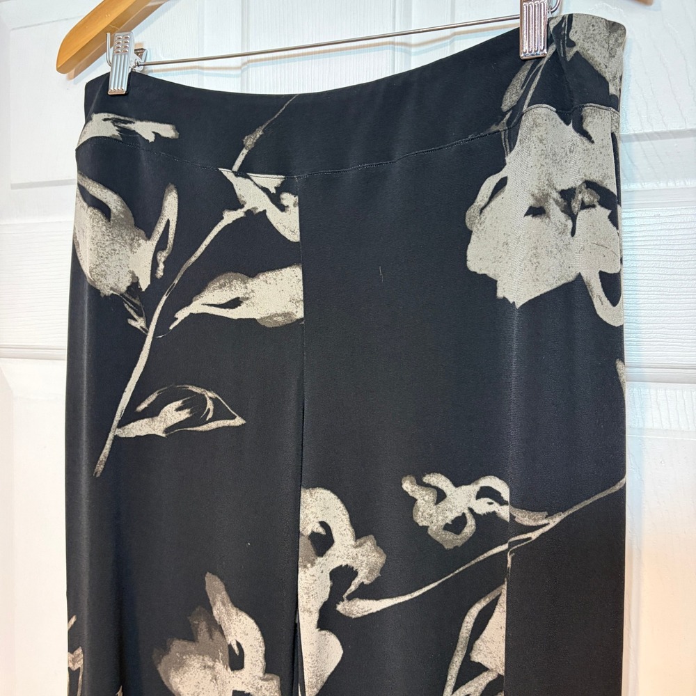 Joseph Ribkoff Black Abstract Floral Wide Leg Stretch Palazzo Pants Womens 12 L